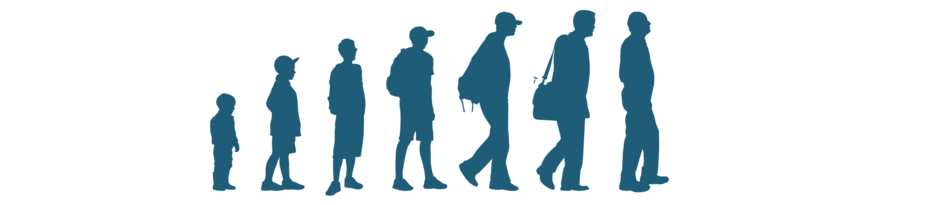 Icon showing a patient gradually aging throughout their life.